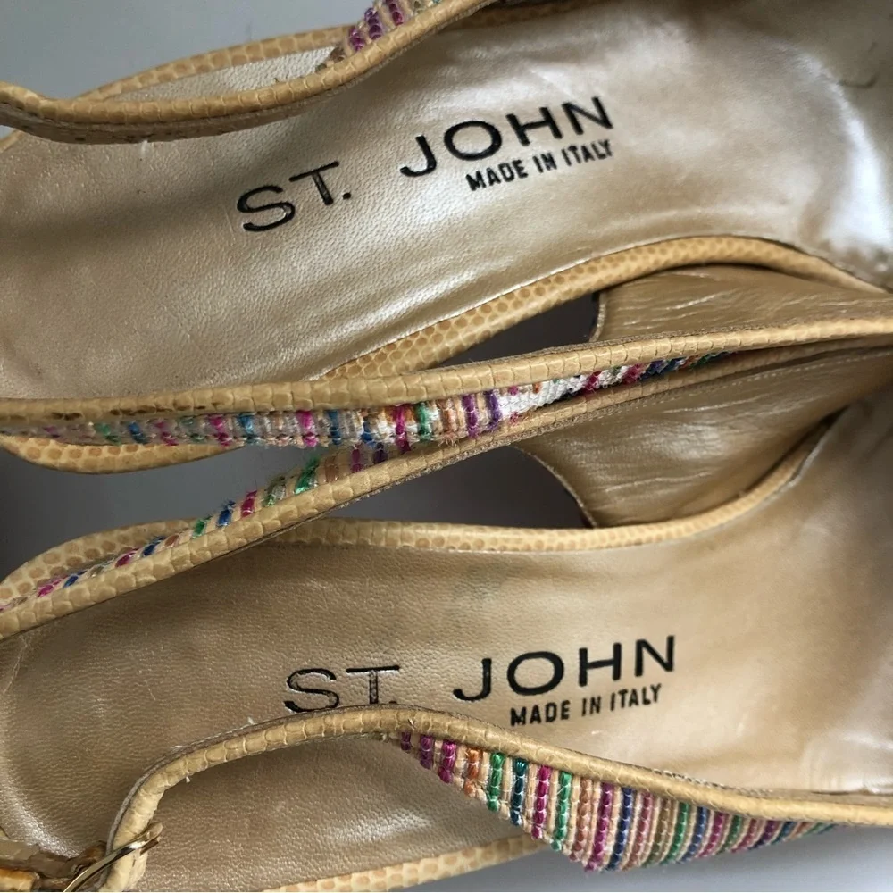 ST JOHN Women’s Slingback Heels Woven Multicolor Pointed Toe Rare Edition Size 6